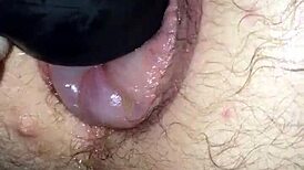 Fucking puffy horny pussy with toy intensely