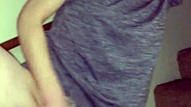 Redhead Wife Rubs Shaved Pussy On Stairs For Cum