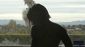 tall black milf ana foxxx strips down and enjoys a hot bath