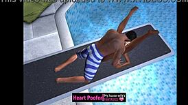 Captured On Public Pool's Jumping Board In Cartoon.