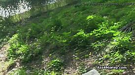 Banging blue-eyed sporty teen for cash in public outdoor