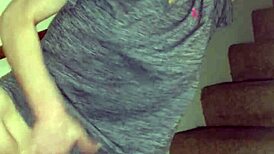 Redhead Wife Rubs Shaved Pussy On Stairs For Cum