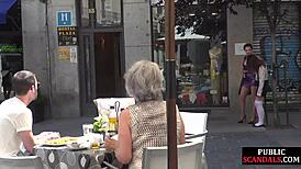 I-I can't believe this busty slut submits publicly with voyeurs watchin'!