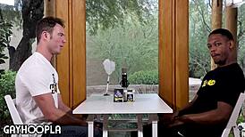 Mutual jerking off buddies with monster cocks decide to fuck instead in hot gay sex with tight asses