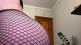 big tits babe in fishnet pantyhose solo play, don’t cum yet! 😈