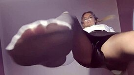 damn, foot fetish in nylon with bdsm spit is wild 😈