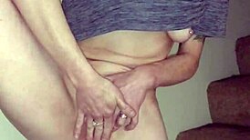 Redhead Wife Rubs Shaved Pussy On Stairs For Cum