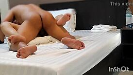 this asian hot milf was having sex in a hotel room, getting a creampie after blowjob.