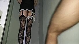 Slutty maid outfit on, she takes my full load inside