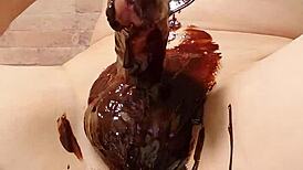 Japanese gay guys cooking up a chocolate banana treat together