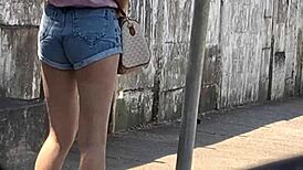 Masturbation Risky for Hot Girl Watching Me at Bus Stop