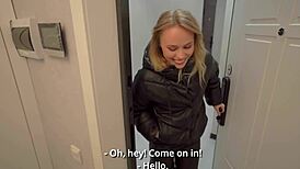 Blonde Maid Rides Monster Cock and Swallows Cum!