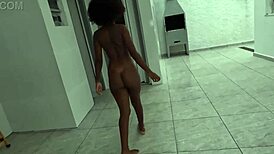 Walking naked through ted's mansion, exploring the space.