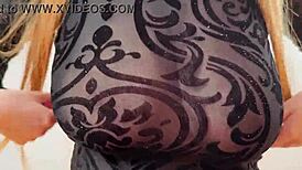 Wearing Sweatshirt Revealing Large Breasts And Nipples For Outdoor Orgasm