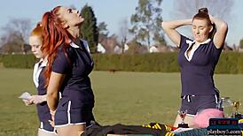 Redhead teen shakes her big ass on a fresh student