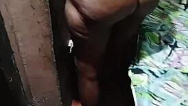 Tall 65-year-old ebony granny bent over for big black cock in horny trenches fucking.