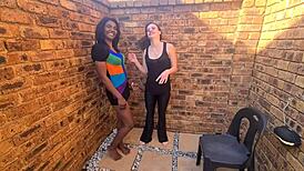 interracial lesbians pissing and licking in wild human toilet play