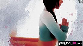 Naked asian yoga babe chloe rose exposes her small 18+ boobs and exotic pussy