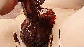 Japanese gay guys cooking up a chocolate banana treat together