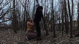 Blonde wife sucks cock in public park