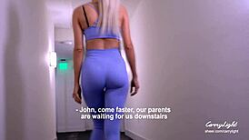 step sister helps step brother cum quick in her panties while parents wait downstairs, leading to intense family taboo