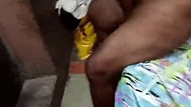 Tall 65-year-old ebony granny bent over for big black cock in horny trenches fucking.