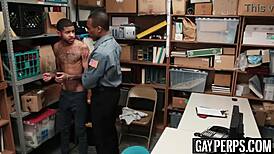 Tattooed ebony thief feels barebacked hard by security guard