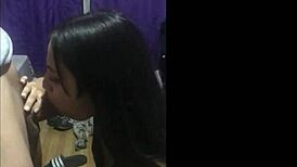 Discover This Petite Brunette's Skill in Sucking Huge Cocks
