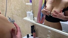 i spy on a big-boobed stepmom in the bathroom and jerk off while she massages her ass