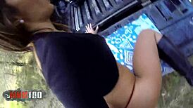 Wow, this hot Latina MILF pees on cock outdoors! Hardcore banging is unreal! 😍