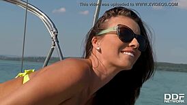 vicky love fingers her horny pussy in a sexy solo masturbation on a yacht!