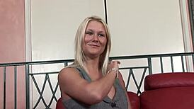 Blonde whore's big tits and hot mouth handle monster cock with oral and handjob to orgasm