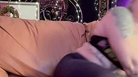 Solo masturbation session in tight black pantyhose looks tempting