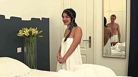 French brunette with hairy pussy fucks much older guy