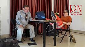 hey, monday at the office, wanna see an employee with no panties teasing and sucking dick?