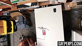 Tattooed ebony thief feels barebacked hard by security guard