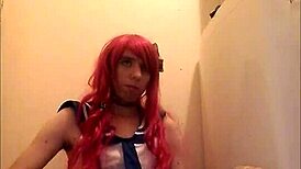 redhead crossdressing amateur solo jerks off in homemade setting