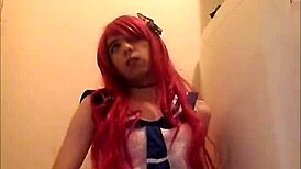 redhead crossdressing amateur solo jerks off in homemade setting