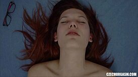 Redhead girl rubs big lips pussy fingering solo