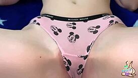 Mickey Mouse pants on and a messy creampied ass after