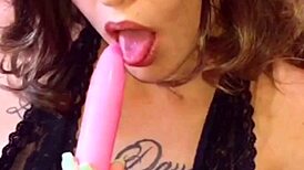 Dj Brisa slides pink vibrator deep in her ass