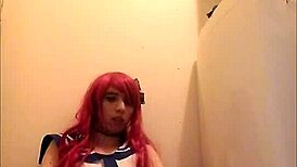 redhead crossdressing amateur solo jerks off in homemade setting