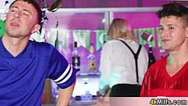 Sexy blonde waitress Lindsey Lakes offers free fucks for football fans