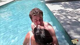 Tatted brunette Dana Vespoli takes hard cock in her beautiful asshole and throat by the pool