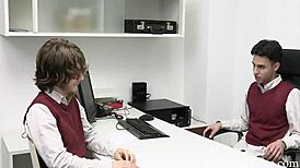 twinks fuck bareback in the church's back office 😈