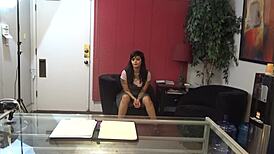 Angie's bold casting interview with sex and tattoos. Intense action in the session