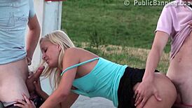 Daring teen gangbang on public street, wanna join the action? 🔥