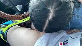 Petite brunette sucks cock