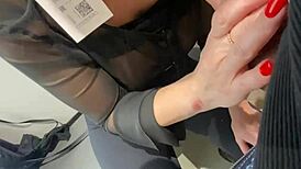 will you suck my cock in the changing room, amateur brunette?