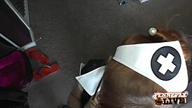 Gloved Nurse Penny Pax Suggestively Strokes and Sucks Patient's Hard Dick in Hospital